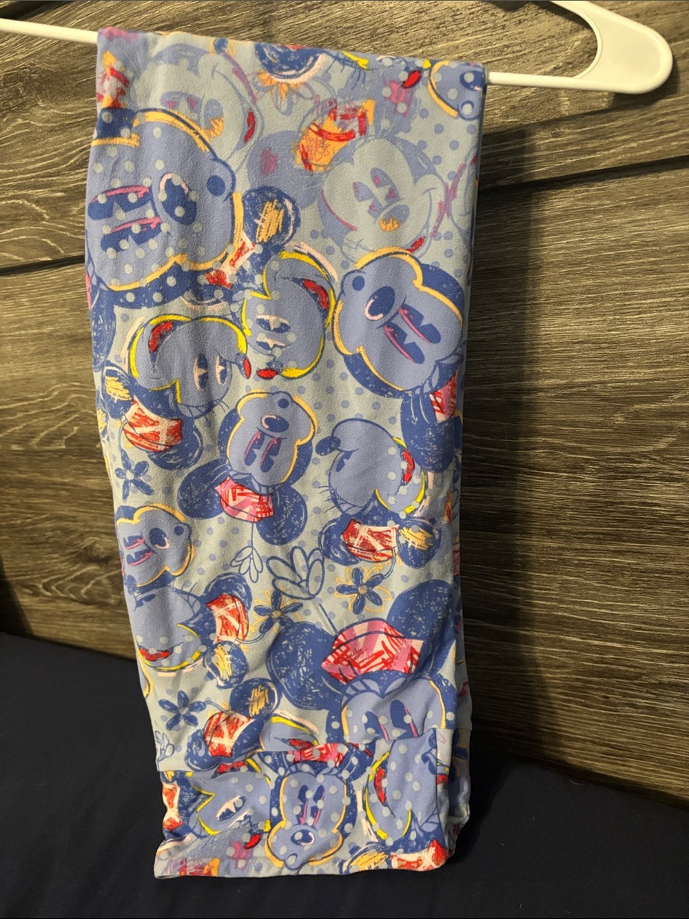 LuLaRoe Disney Light Blue Mickey Mouse  Leggings with Red & Yellow Accents